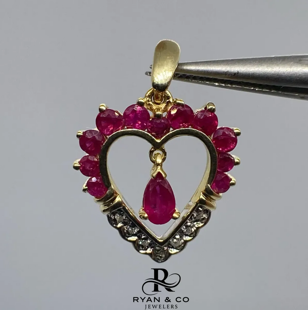 14k Hanging Teardrop Ruby & Diamond Pendant