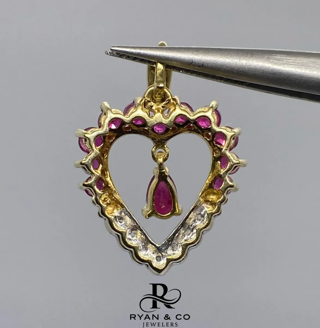 14k Hanging Teardrop Ruby & Diamond Pendant