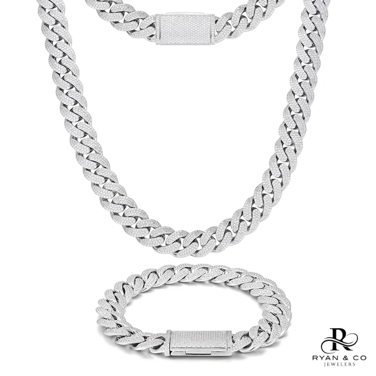 10mm Diamond Round Cuban Link Necklace in Gold Vermeil