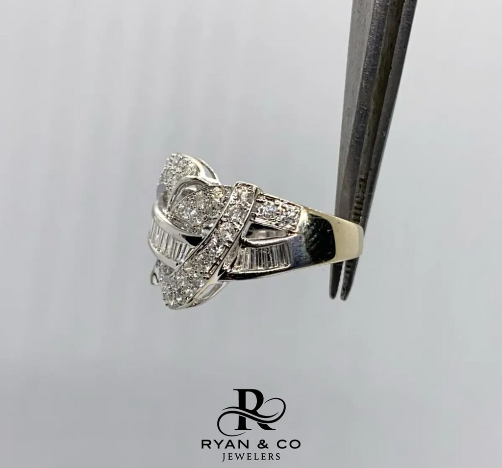 18k White Gold Invisible Set Baguette Cluster Diamond Ring