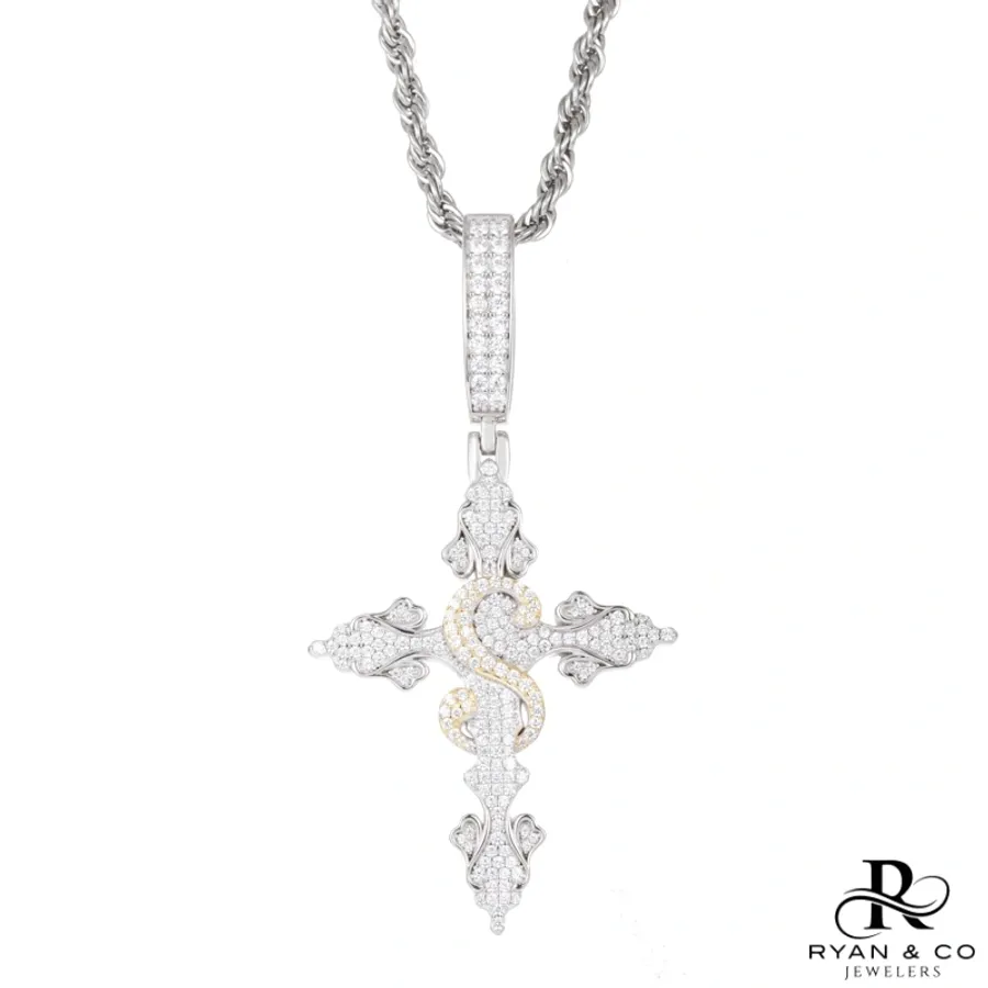 Diamond Snake Cross in Gold Vermeil