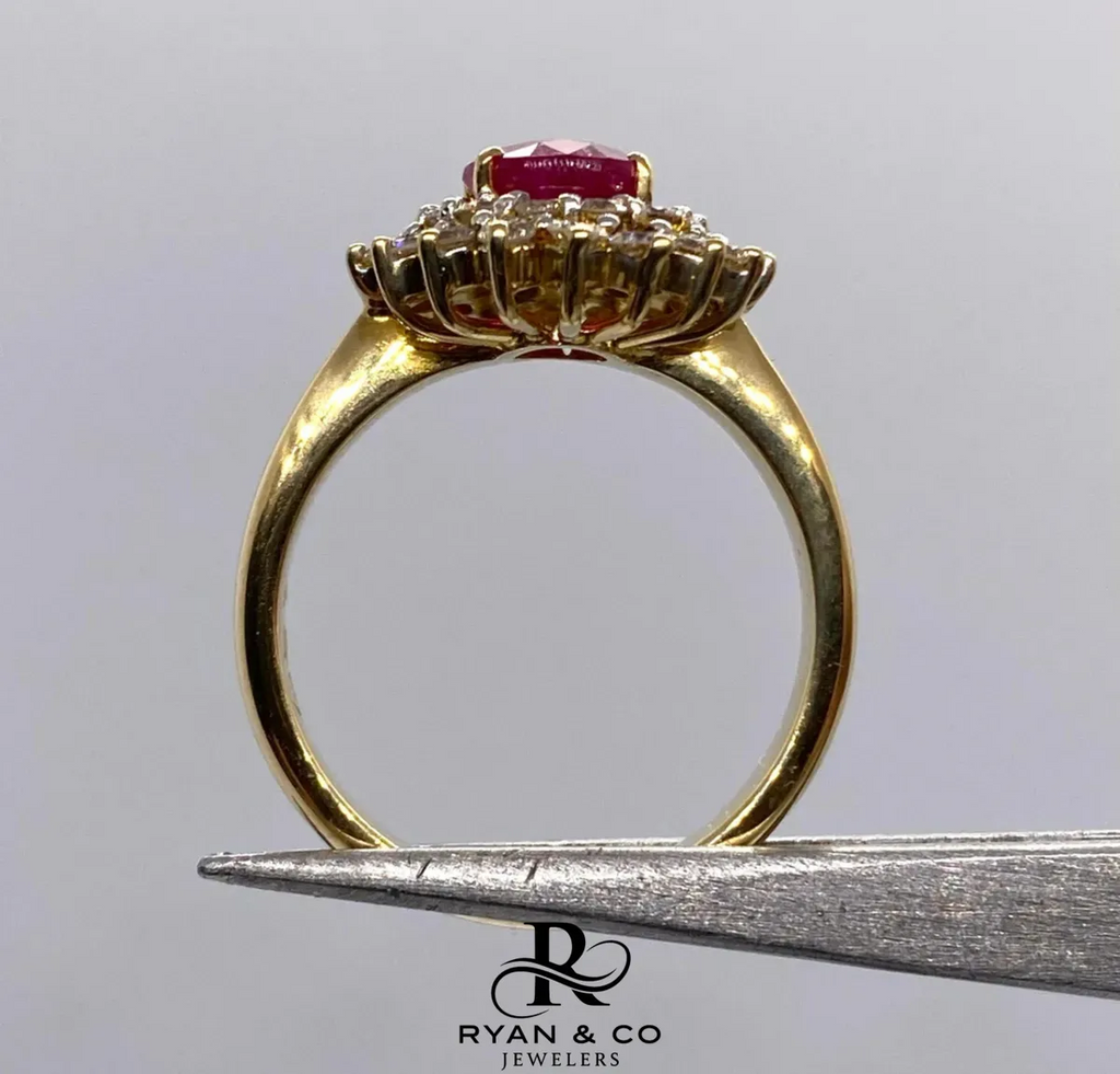 18k Yellow Gold Halo Diamond & Ruby Engagement Ring