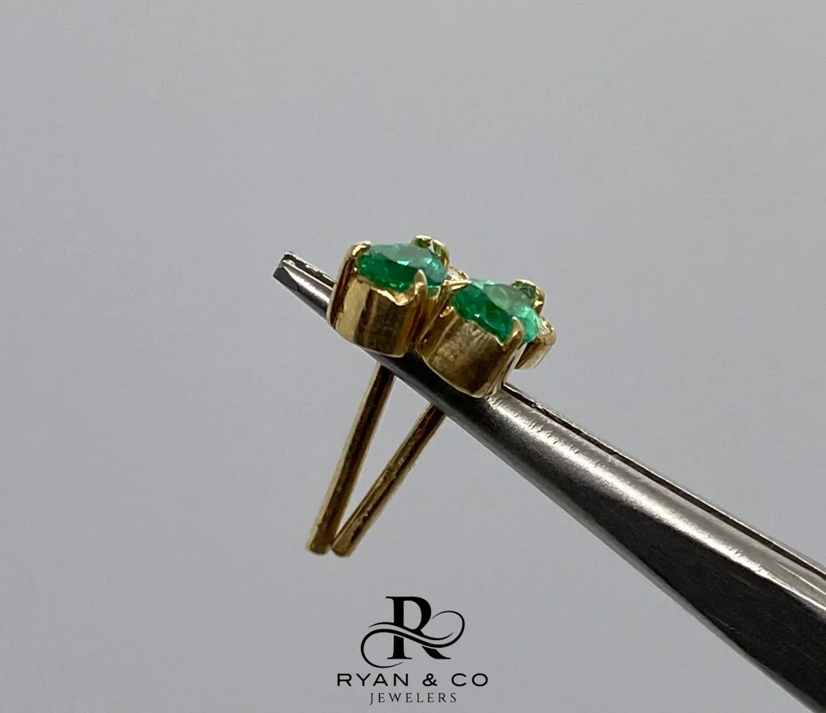 18k Yellow Gold Colombian Teardrop Emerald Diamond Earrings