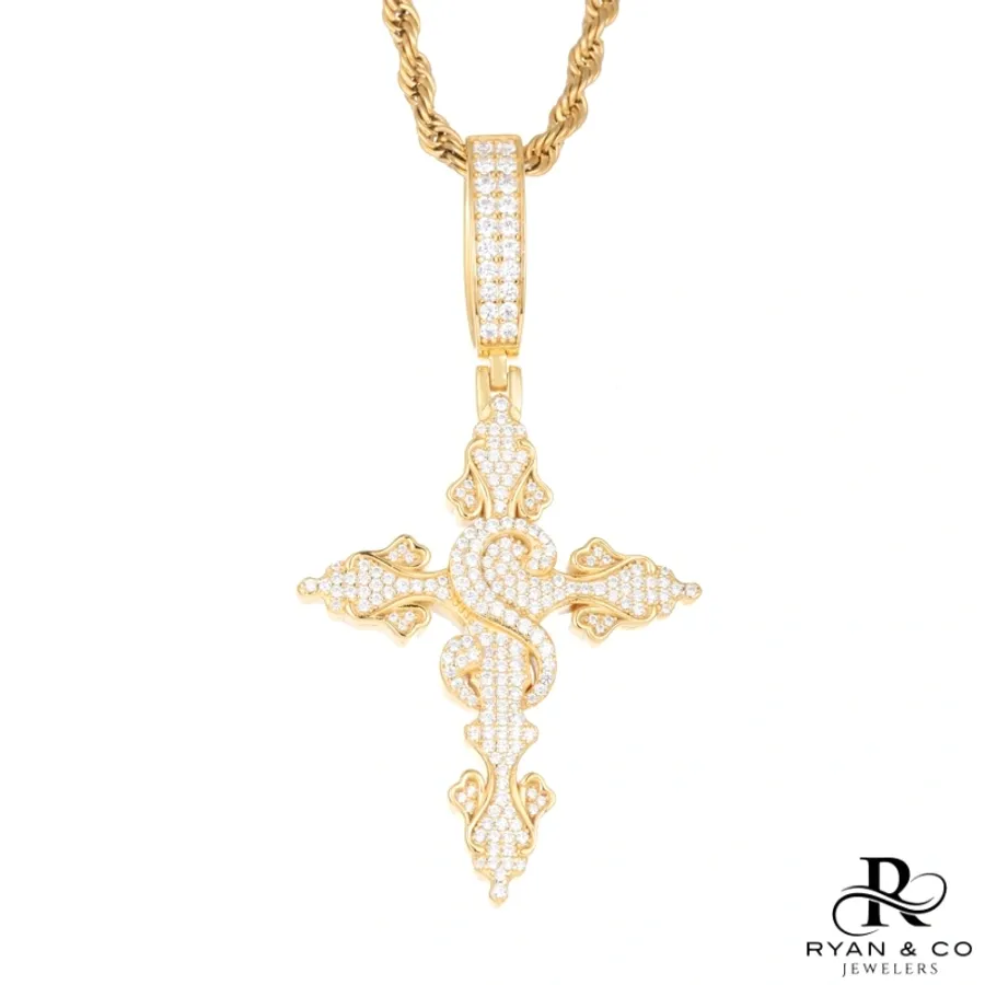 Diamond Snake Cross in Gold Vermeil